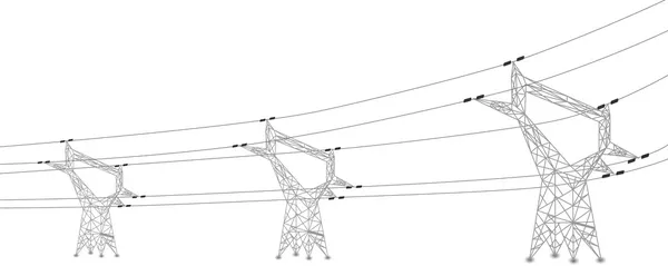 Silhouette of power lines and electric pylons — Stock Vector