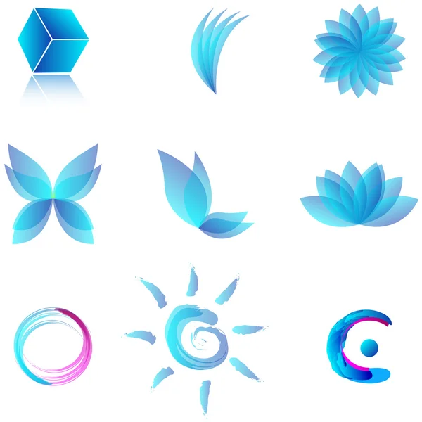 Conjunto de símbolos abstratos aqua azul — Vetor de Stock