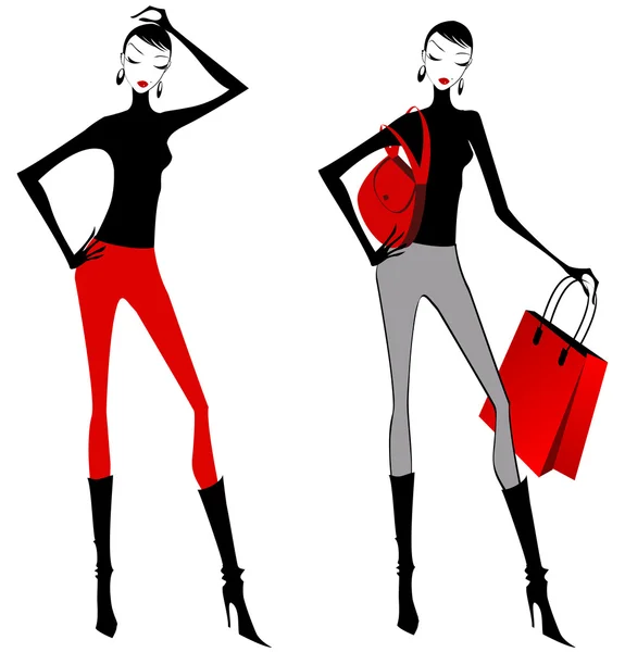 Élégantes femmes de shopping — Image vectorielle