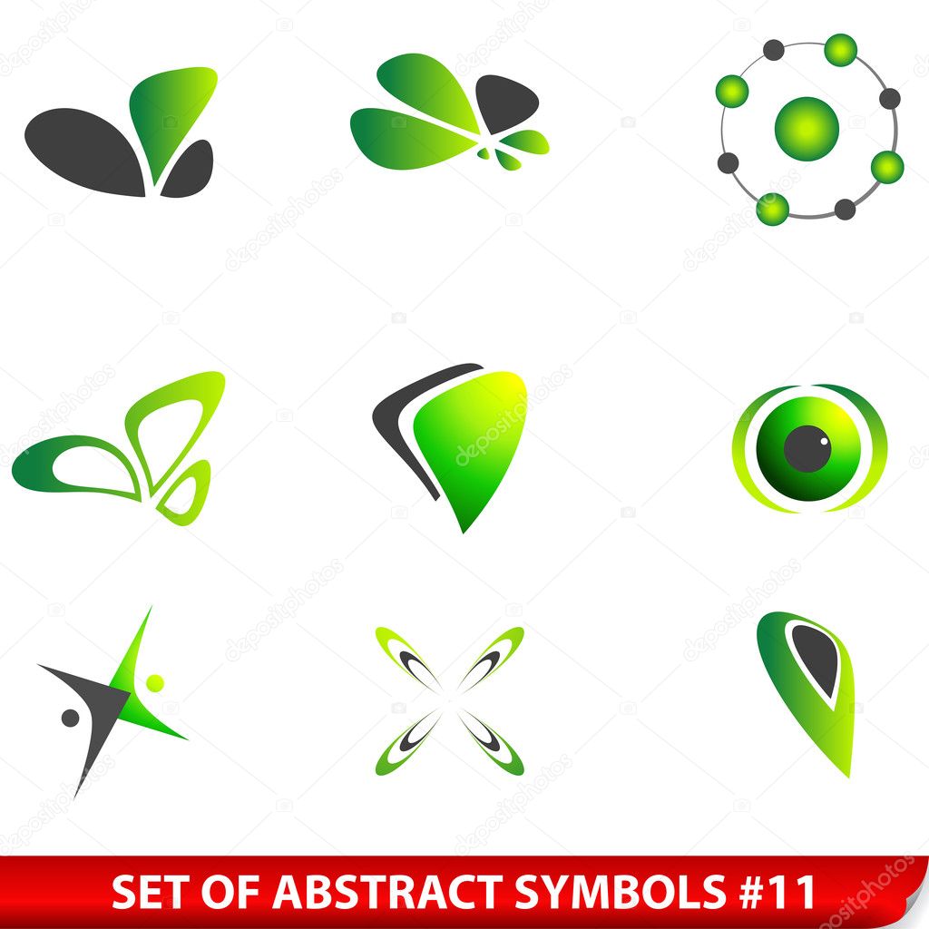 Set of green abstract symbols