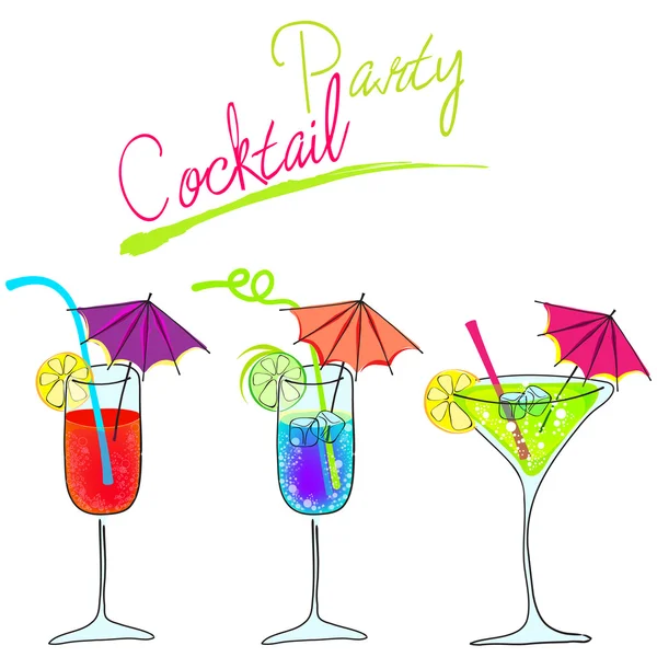 Set of hand drawn style cute cocktail glasses — Stock Vector
