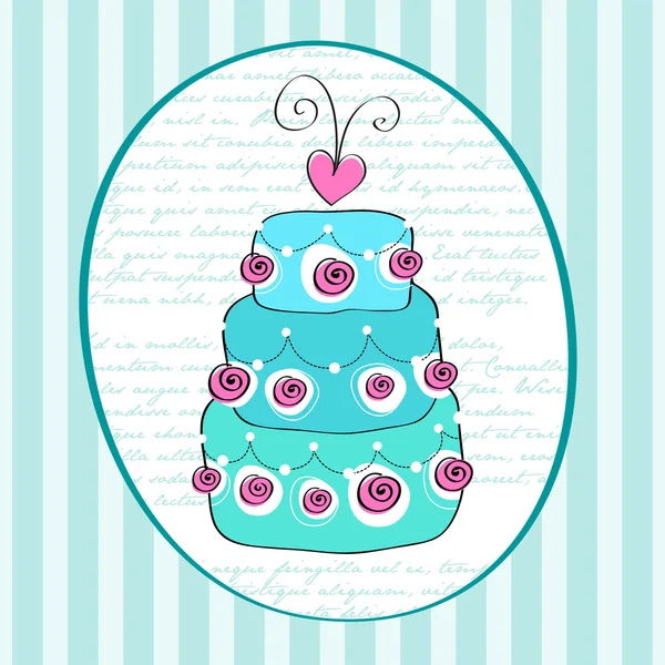 Carte gâteau de mariage rétro mignon — Image vectorielle