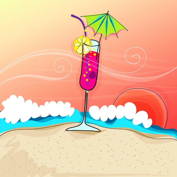 Tatlı kokteyl cam üzerine yaz deniz kıyısı — Stok Vektör