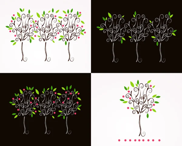 Conjunto de belas árvores florais ilustração — Vetor de Stock
