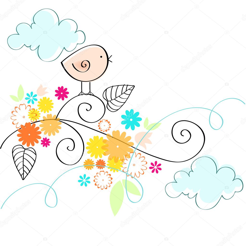 Cute spring bird illustration