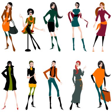 Beautiful autumn girls clipart