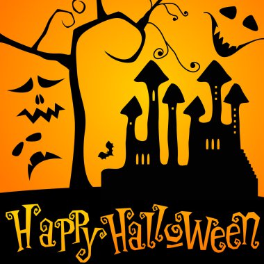 Cute Halloween haunted castle illustration clipart