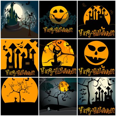 şirin halloween illüstrasyonlar kümesi