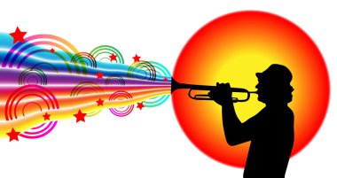 Jazz musician playing on trumpet clipart