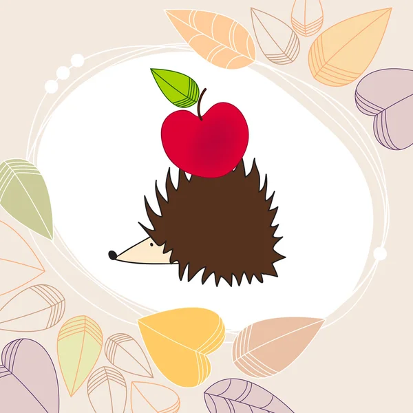 Cute autumn illustration with hedgehog and apple — Stock Vector