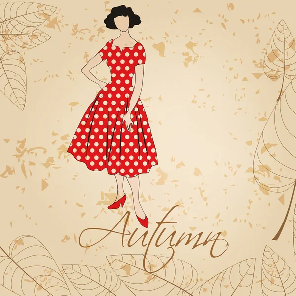 Elegante autunno vintage signora della moda — Vettoriale Stock