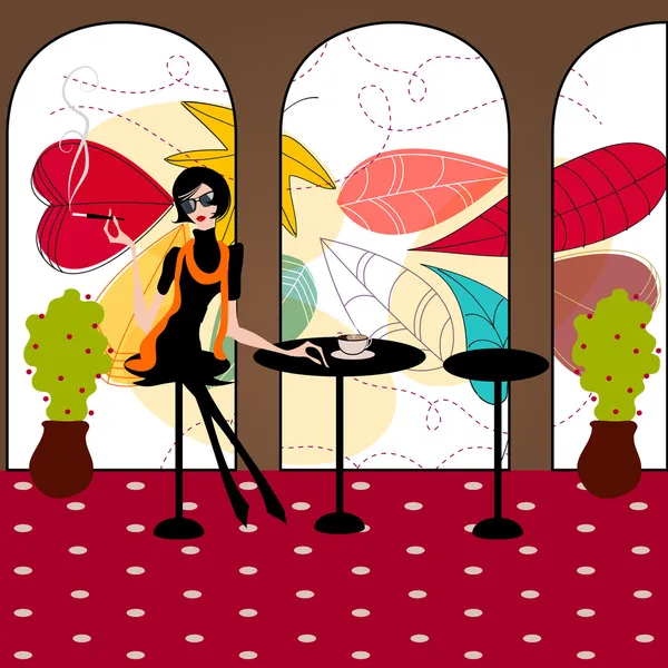 Elegant fashion girl in a cafe — Stock Vector