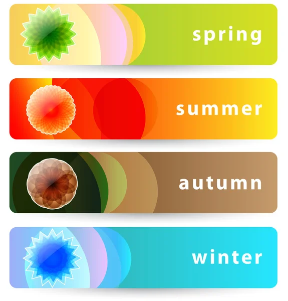 Conjunto de pancartas horizontales de cuatro estaciones: verano, otoño, invierno a — Vector de stock