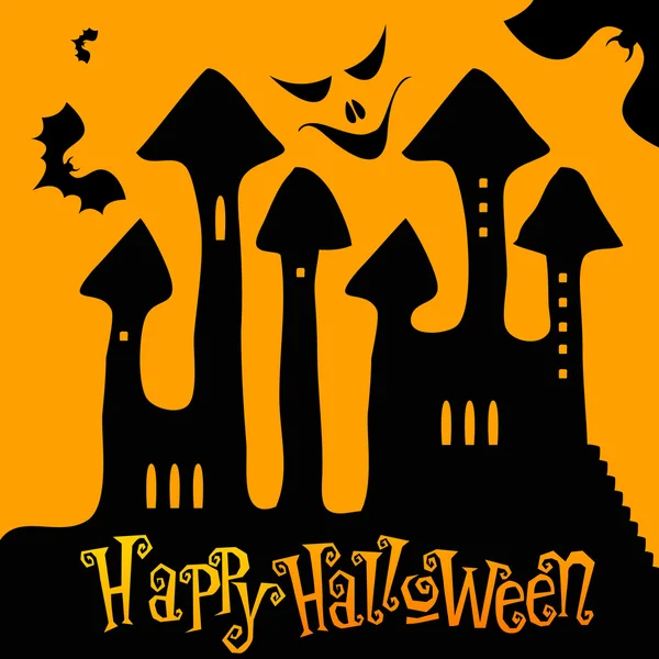 Cute Halloween haunted castle illustration — Stock Vector