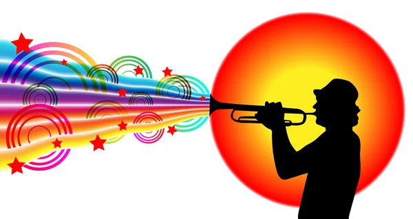 Jazz musician playing on trumpet — Stock Vector