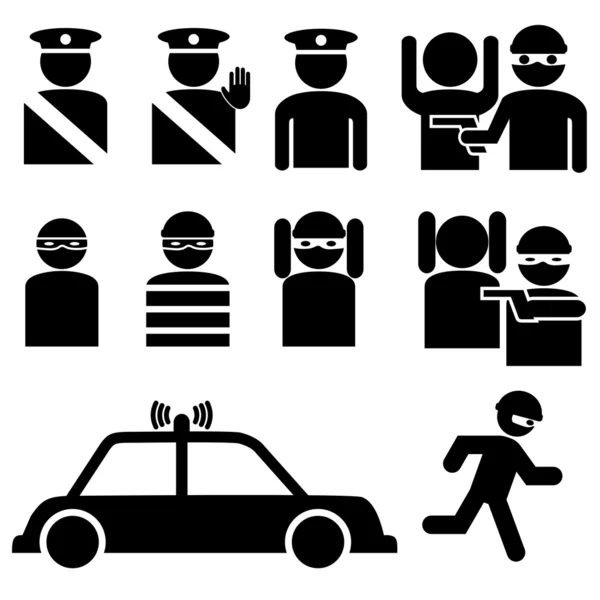 Set of robber and police officer stick figures — Stock Vector