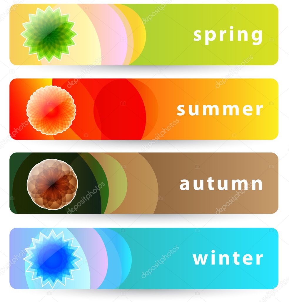 Set of horizontal four seasons banners: summer, autumn, winter a