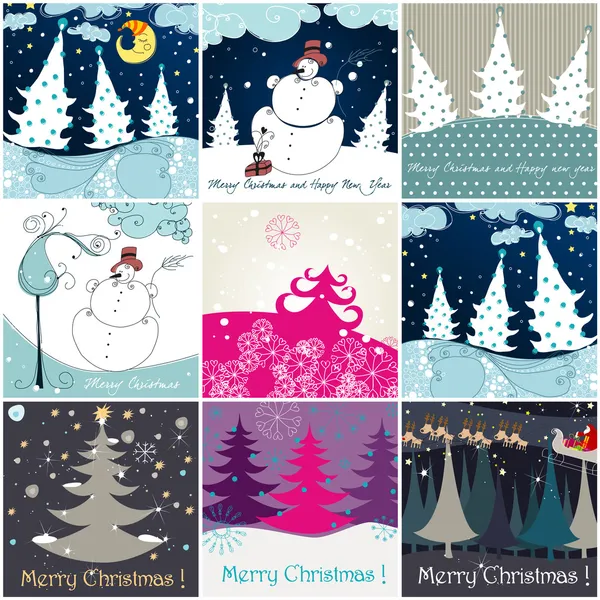 Conjunto de ilustraciones de Navidad lindo estilo dibujado a mano — Archivo Imágenes Vectoriales