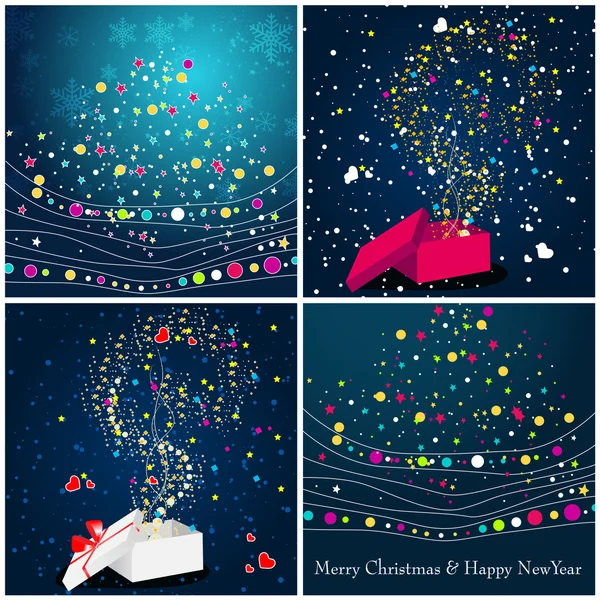 Hermosas y brillantes cajas de regalo de Navidad y árboles Ilustraciones De Stock Sin Royalties Gratis