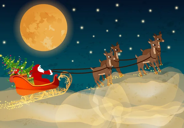 Güzel Noel kartı ile Noel Baba'nın kızağı vektör — Stok Vektör