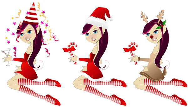 Beautiful, sexy Christmas and New Year girls — Stock Vector