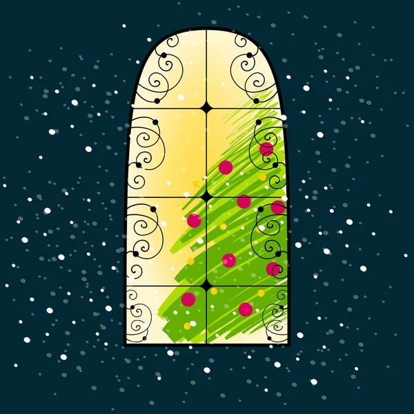 Niedliche Weihnachtsgrußkarte mit Weihnachtsbaum — Stockvektor