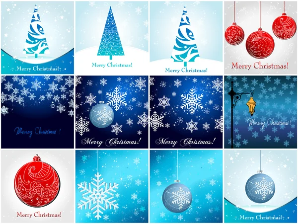 Krásné třpytivé vánoční ozdoby a stromy — Stockový vektor