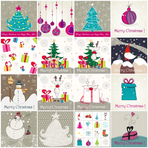 Verzameling van cute hand getrokken stijl christmas-illustraties — Stockvector