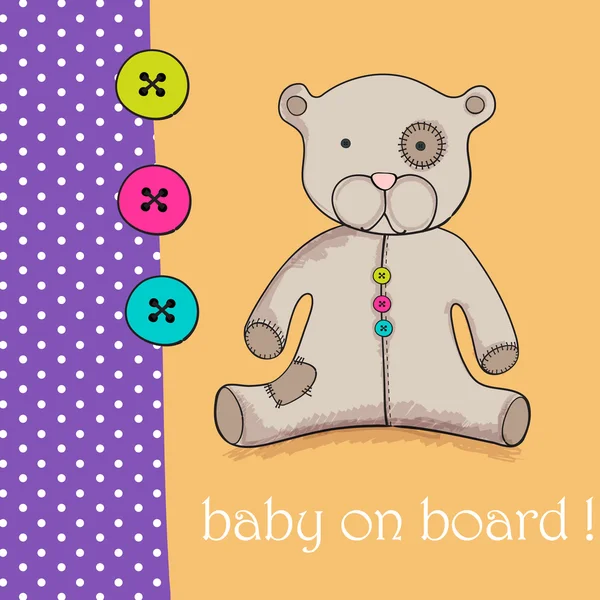 Cute hand drawn style teddy bear for baby boy — Stock Vector