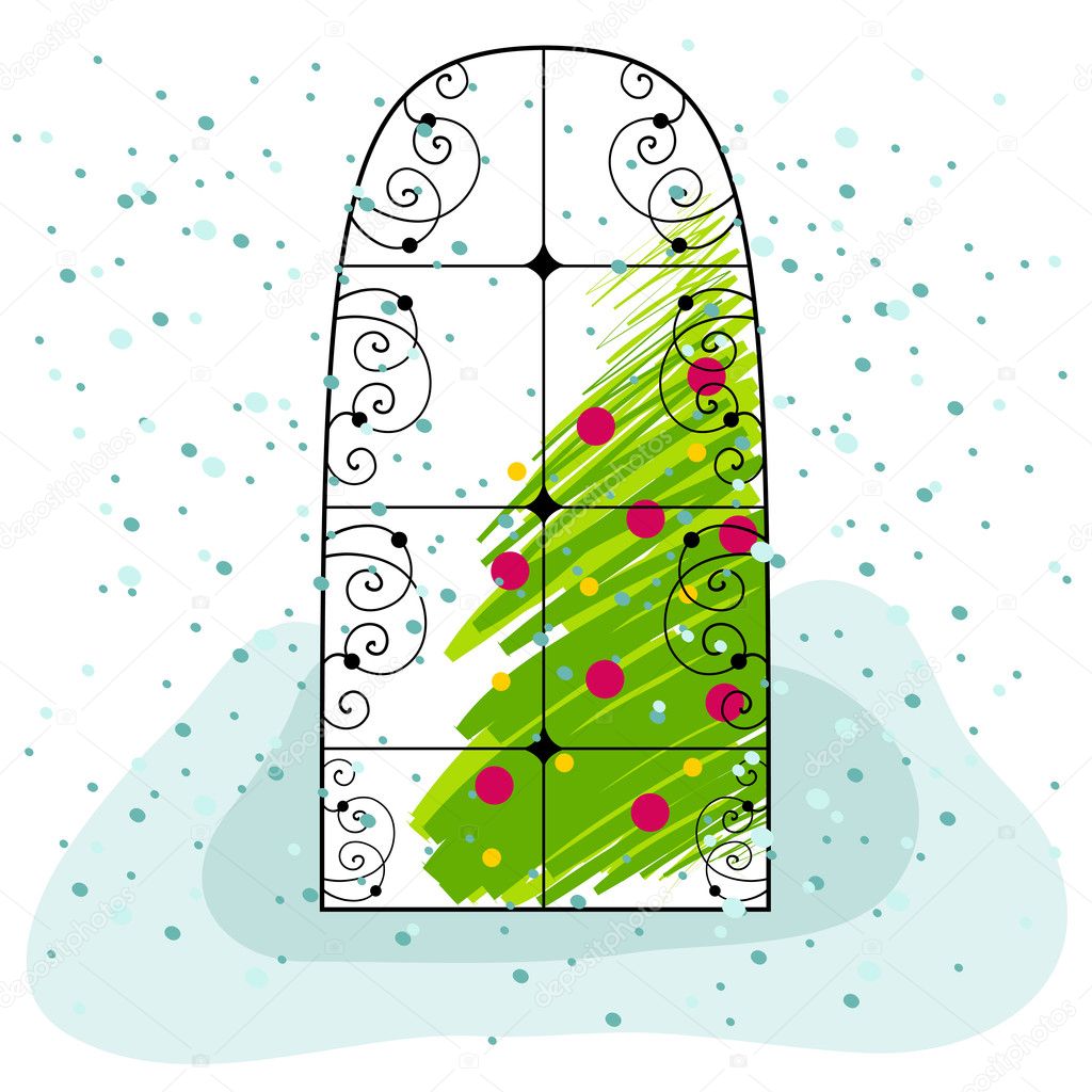 Cute Christmas greeting card with Christmas tree
