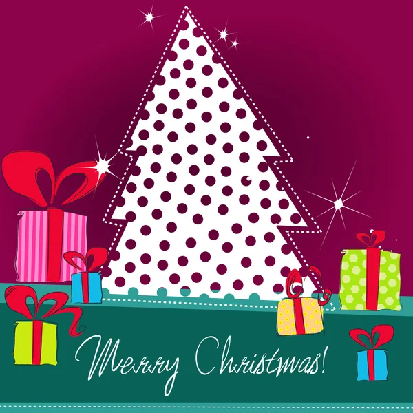 Árvore de Natal bonito e caixas de presente —  Vetores de Stock