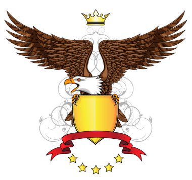 Eagle with emblem and shield clipart