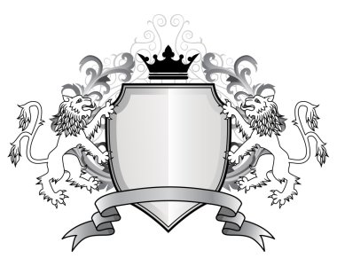 Heraldic lion with shield clipart