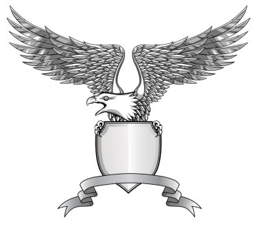 Eagle with emblem and shield clipart