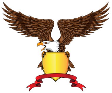 Eagle with emblem and shield clipart