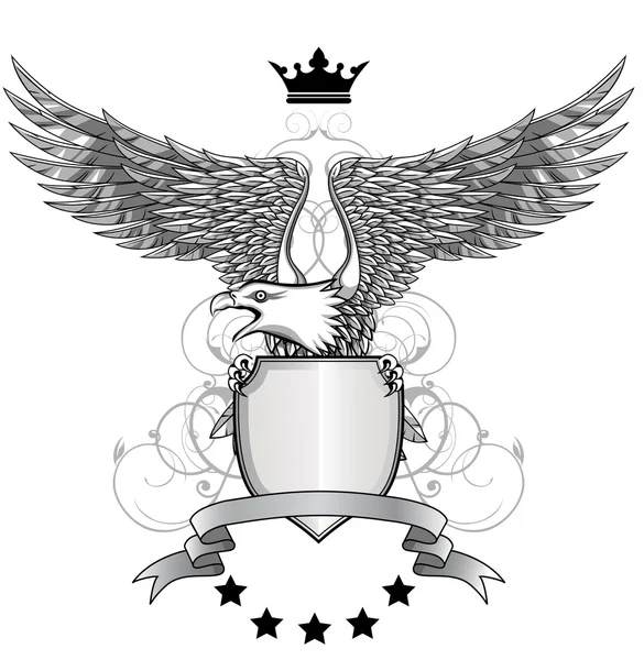 Adler mit Wappen und Schild — Stockvektor