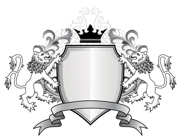 Leone araldico con scudo — Vettoriale Stock