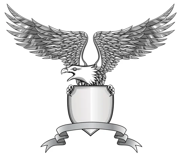 Águila con emblema y escudo — Vector de stock