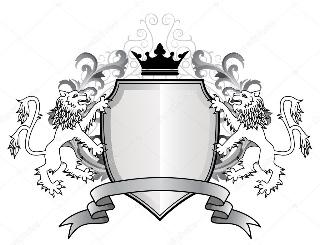 Heraldic lion with shield