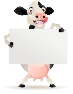 Funny cow cartoon with blank sign clipart