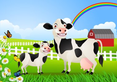 Cow family in pasture clipart