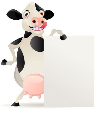 Funny cow cartoon with blank sign clipart