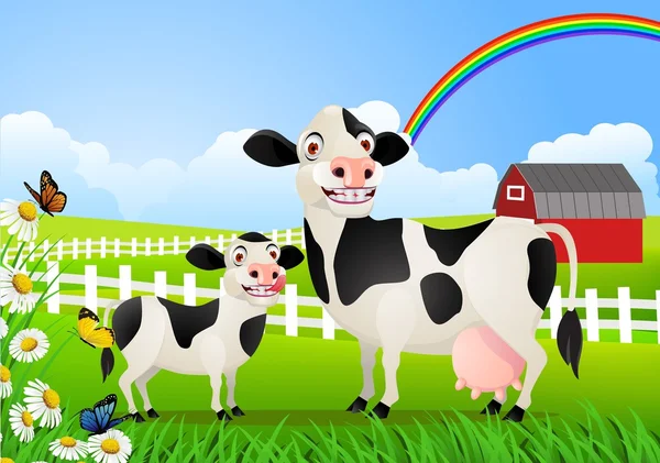 Rodziny krowy na pastwisko — Wektor stockowy