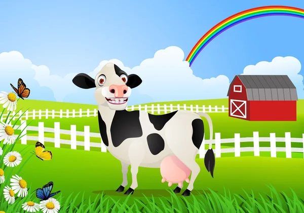 Cow in pasture — Stock Vector