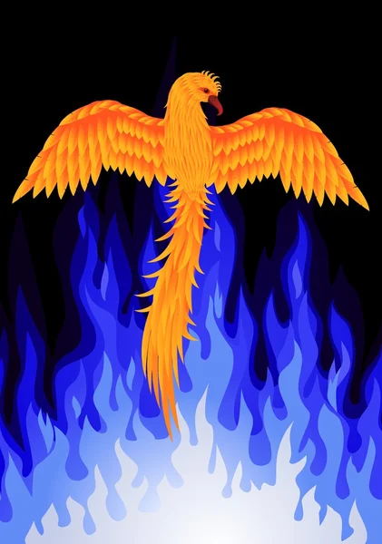 在蓝色火焰的凤凰鸟 — 图库矢量图片