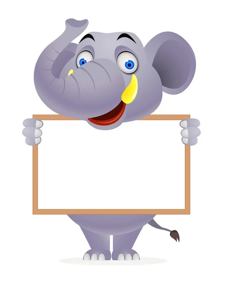 Elefante con signo en blanco — Vector de stock
