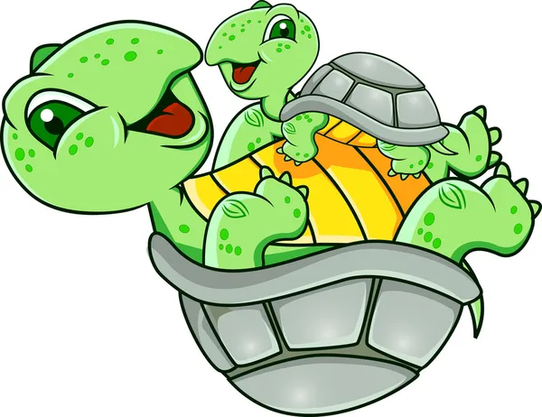 Mãe e bebê tartaruga — Vetor de Stock