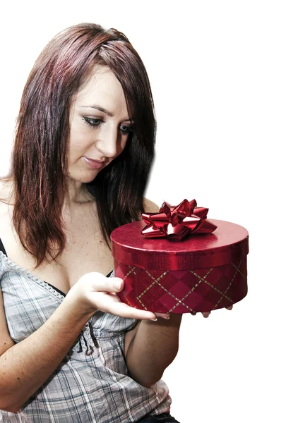 Caja de regalo roja con cinta — Foto de Stock