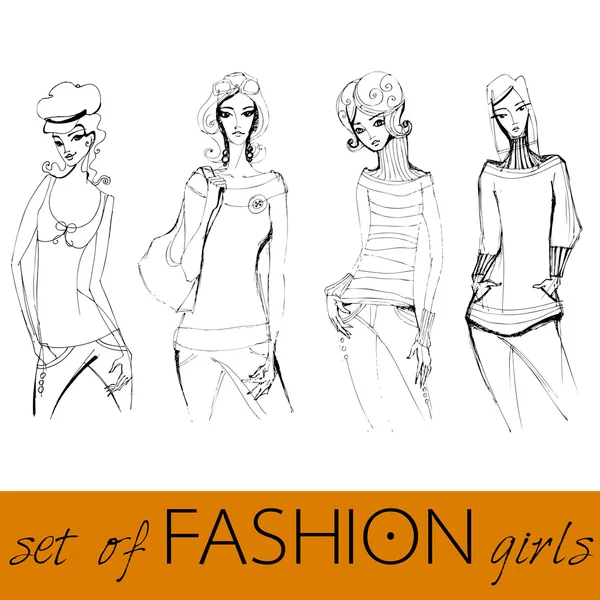 Conjunto de modelos de moda estilizados elegantes ilustrados — Fotografia de Stock