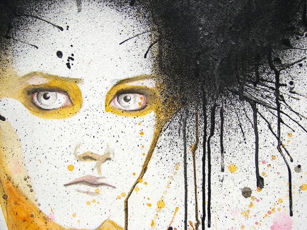 Illustrert portrett av den vakre jenta Brede akvareller – stockfoto